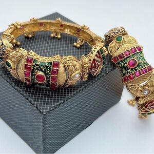 Elegant Gold and Multicolor Bangle Set